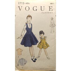 Vintage 1951 Vogue Sewing Pattern 2712 Girls Dress & Blouse Size 2 Printed Instr